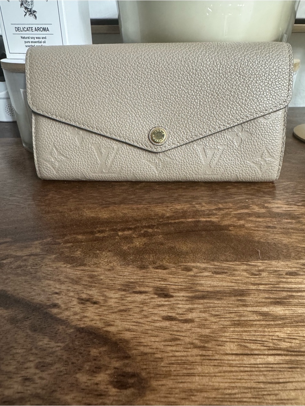 Louis Vuitton Sarah Wallet in Tourterelle Monogram Empreinte leather